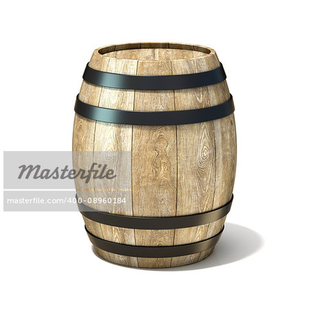 Wooden wine barrel. 3D render illustration isolated over white background