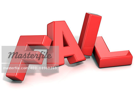 Fail concept. Red letters isolated over white background. 3D render illustration