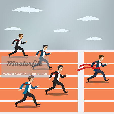 Businessman winning competition and crossing the finish line. Also available as a Vector in Adobe illustrator EPS 10 format.