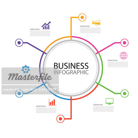 6 thin line minimal arrow business infographic circle template. Can be used for workflow layout, diagram, number options, web design, timeline