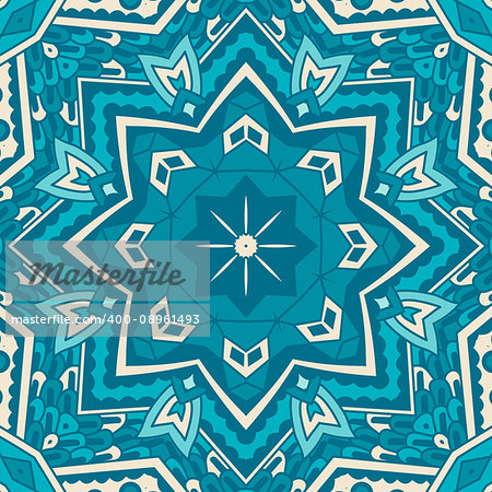 Abstract blue seamless ornamental vector pattern for fabric. star geometric mosaic tiled