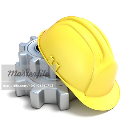 Machine gear with safe helmet. 3D render illustration isolated on white background