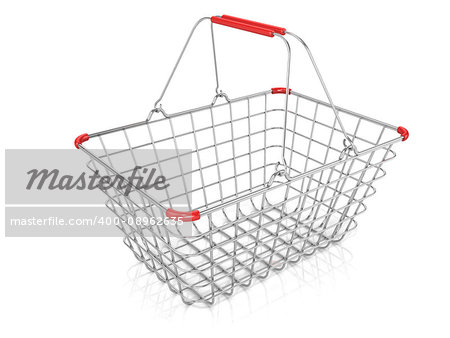Steel wire shopping basket isolated on a white background.
