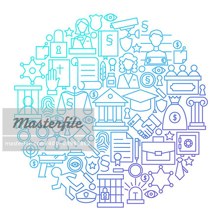 Law Line Icon Circle Design. Vector Illustration of Attorney and Lawyer Objects.
