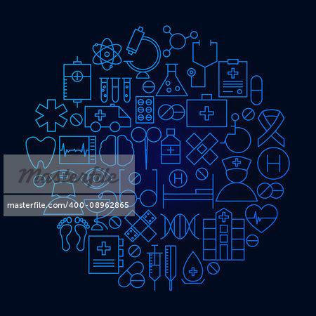 Medicine Line Icon Circle Concept. Vector Illustration of Medical and Health Care Objects.