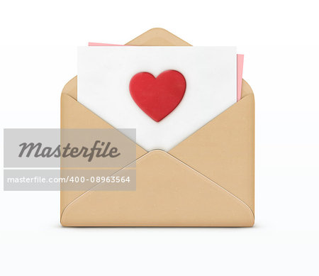 Vector illustration of love letter concept with open envelope and white paper with big red heart