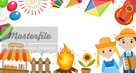 Festa Junina banner with space for text. Brazilian Latin American festival template for your design with traditional symbols. Vector illustration