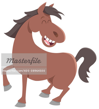 Cartoon Illustration of Happy Horse Farm Animal Character