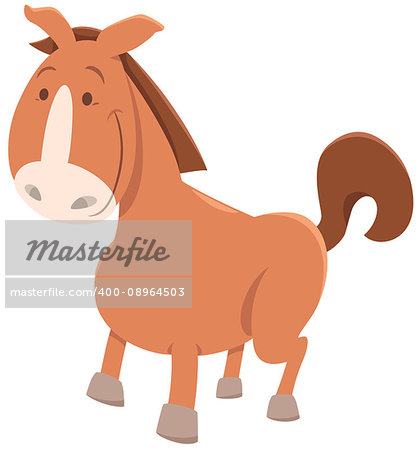 Cartoon Illustration of Happy Horse Farm Animal Character