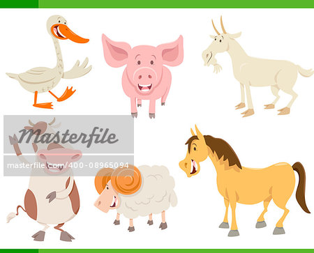 Cartoon Illustration of Cute Farm Animal Characters Set