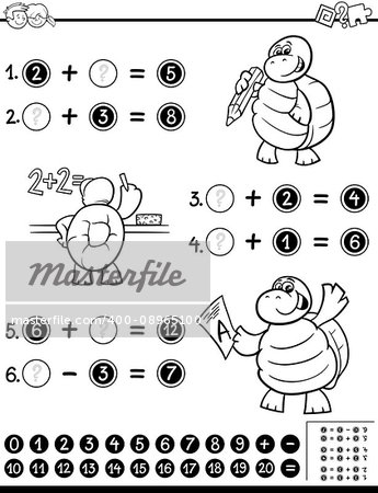 Black and White Cartoon Illustration of Educational Mathematical Activity Worksheet for Children Coloring Page