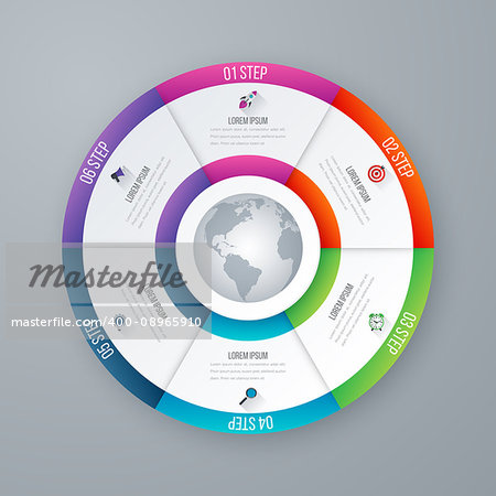 Vector circle infographic template for graphs, charts, diagrams. Pie chart concept with 6 options, parts, steps, processes