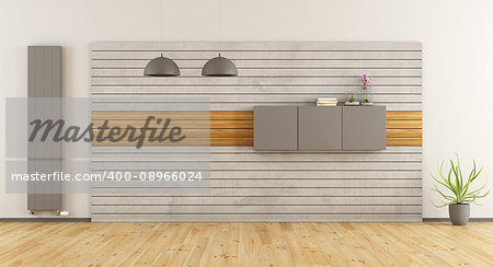 Empty room room with decorative wooden and concrete panel - 3d rendering