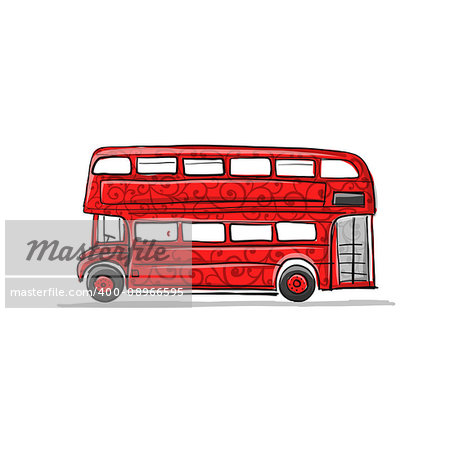 Red bus, sketch for your design. Vector illustration