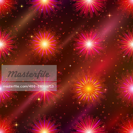 Firework background seamless of red, orange and pink colors. Pattern for holiday design. Eps10, contains transparencies. Vector