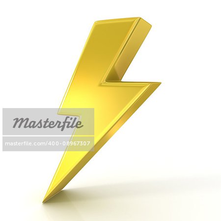 Lightning symbol, 3D golden sign isolated on white background