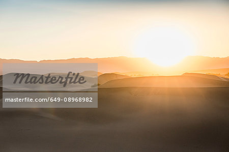 Sunlit Mesquite Flat Sand Dunes in Death Valley National Park, California, USA