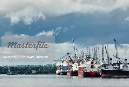 Cargo ship in harbour, Zanzibar, Zanzibar Urban, Tanzania, Africa