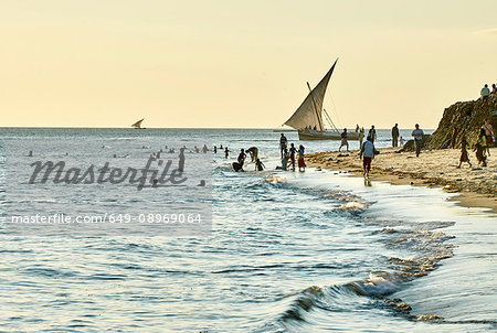 People on beach, Zanzibar City, Zanzibar Urban, Tanzania, Africa