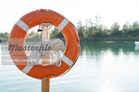 Lifesaver ring, beside lake, close-up