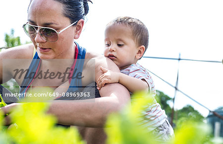 Mother and baby at allotment