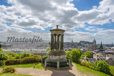 Dugald Stewart Monument on Calton Hill overlooking the city of Edinburgh in Scotland, United Kingdom