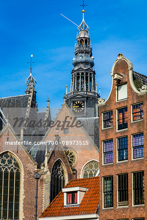 The rooftops of the Oude Kerk in the city center of Amsterdam, Holland