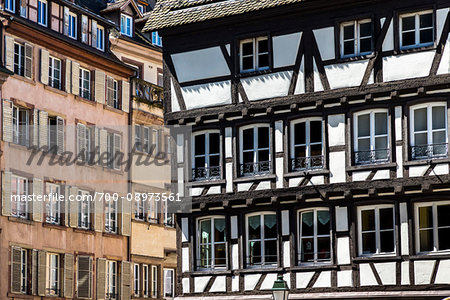 Architectural detail of the half-timber buildings on Rue Merciere in Strasbourg, France