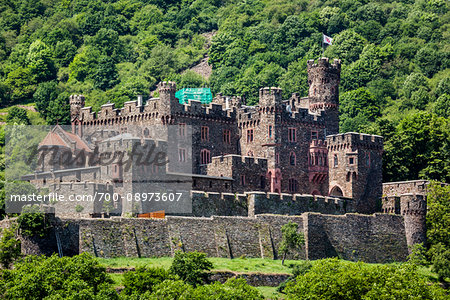 The medieval Reichenstein Castle (Falkenburg) at Trechtingshausen along the Rhine between Rudesheim and Koblenz, Germany