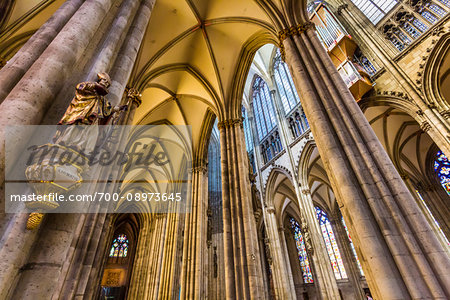 Structural framework of columns and vaulted ceilings inside the Cologne Cathedral in Cologne (Koln), Germany