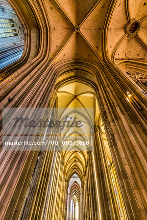 Impressive vaulted ceiling inside the Cologne Cathedral in Cologne (Koln), Germany