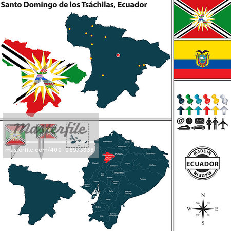 Vector map of province of Santo Domingo de los Tsachilas with flags and location on Ecuadorian map