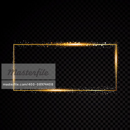 Vector rectangle frame. Shining banner. Isolated on black transparent background Vector illustration