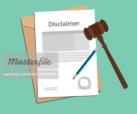 disclaimer agreement stamped with folder document, blue pencil and judge hammer vector