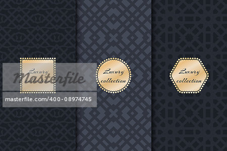 Set of vintage backgrounds for design packing luxury with gold frame. Geometric texture vector.