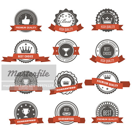 Emblems, badges and stamps with ribbons - awards and seals designs