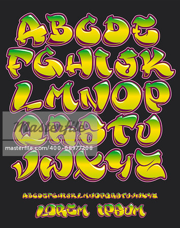 Vectorial font in graffiti hand written style. Capital letters alphabet. Fully customizable colors.