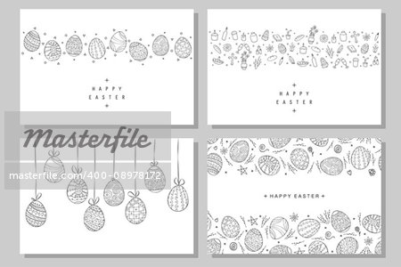 Collection of happy easter banners. Hand drawn illustration in doodle style.