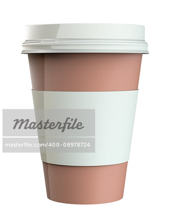 Dispossable coffee cup on white background, 3d illustration