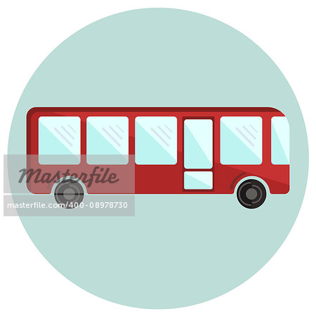 Cute colorful flat bus icon, red vector shuttlebus