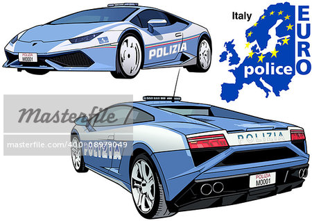 Italy Police Car - Colored Illustration from Series Europol, Vector