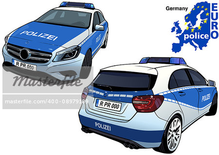 Germany Police Car - Colored Illustration from Series Europol, Vector