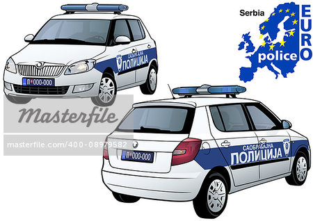 Serbia Police Car - Colored Illustration from Series Euro police, Vector