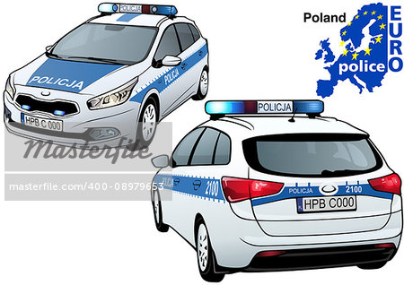 Poland Police Car - Colored Illustration from Series Euro police, Vector