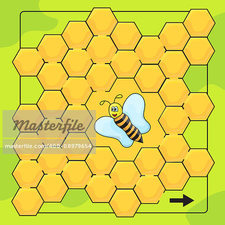 Bee and honeycomb game for Preschool Children. Help bee to walkthrough labyrinth. Funny maze game for kids