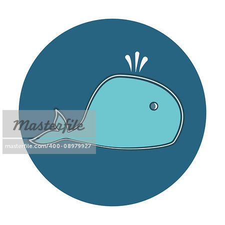Cute colorful cartoon whale icon with dark and white outline