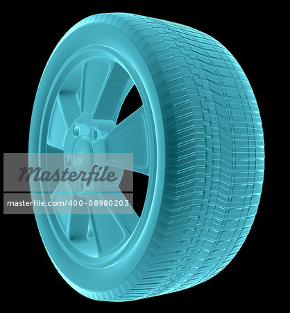 X-Ray Image Of Car Wheel, Isolated on Black Background. 3D Rendering