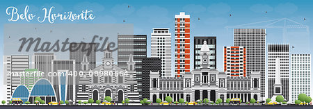 Belo Horizonte Skyline with Gray Buildings and Blue Sky. Vector Illustration. Business Travel and Tourism Concept with Modern Architecture. Image for Presentation Banner Placard and Web Site.