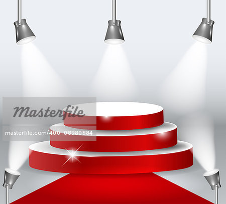 Illuminated Podium With Red Carpet. Vector Illustration EPS10.