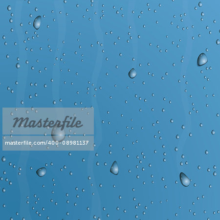 Drops of water on the glass in the rain. Vector illustration.